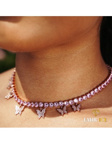 COLLIER PAPILLON DIAMANT TENNIS FEMME OR ROSE brillant des détails fins