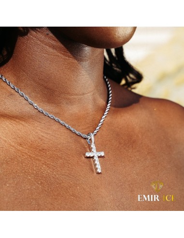 COLLIER CROIX DIAMANT FEMME OR BLANC pas cher