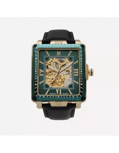 Montignac - Montre Automatique Cuir Noire Gold & Vert Pour