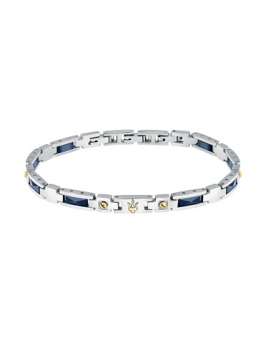 Maserati - Bracelet Acier Argent et Bleu Logo Or pas cheres