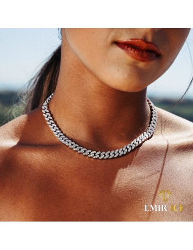 COLLIER MAILLE CUBAINE DIAMANT FEMME OR BLANC - 9MM Jusqu'à 80% De Réduction