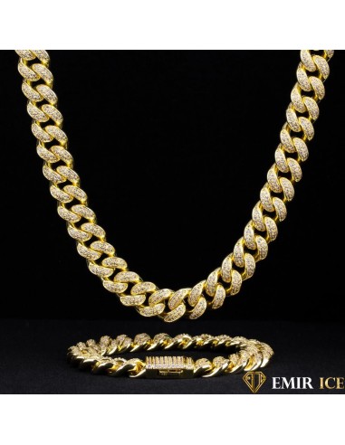 SET DE COLLIER ET BRACELET EMIR CUBAINE OR JAUNE - 12MM Jusqu'à 80% De Réduction