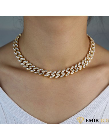 COLLIER MAILLE CUBAINE FEMME "GOLDEN ICE" - 12MM Par le système avancé 