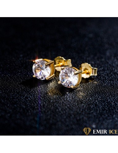 BOUCLE D'OREILLE DIAMANT SOLITAIRE MOISSANITE OR JAUNE de votre