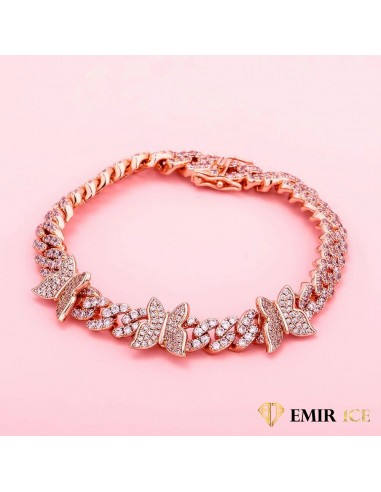 BRACELET CUBAN LINK PAPILLON FEMME OR ROSE - 9MM en ligne des produits 